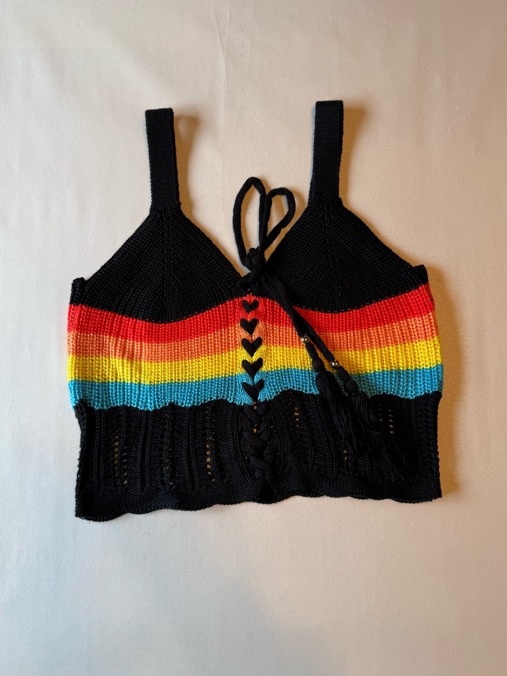 Crochet Rainbow Crop Tank with Lace-Up Front